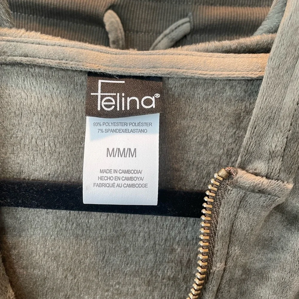 Felina Olive Velour Sweatsuit with Zip-Up Jacket and Jogger Pants - Size Medium - Picture 3 of 9